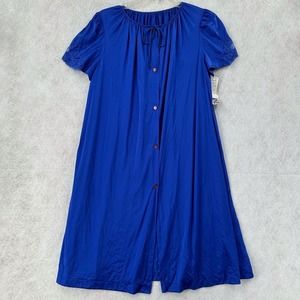 Vintage Lorraine Nightgown MEDIUM 70s Sapphire Nylon Lace Trim‎ Hollywood Glam